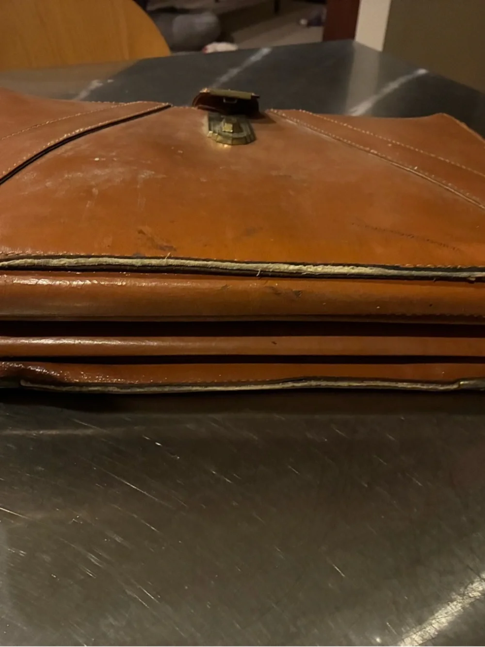 NBC Brief Case National Brief Case Classic Brown Leather Briefcase Travel Bag